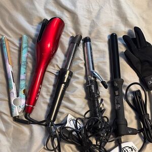 Red and Multicolor Hair Styling Tools Set